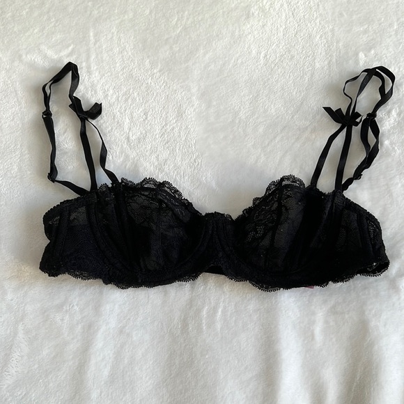 Forever 21 Black Lace Bow Strap Adjustable See through Sexy Bra - Picture 1 of 7